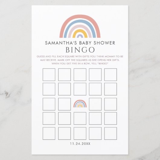 Boho Rainbow Waterverf Baby shower Bingo (Voorkant)