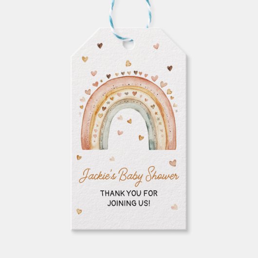 Boho Rainbow Waterverf Baby shower Cadeaulabel (Voorkant)