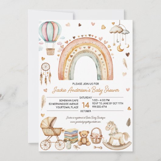 Boho Rainbow Waterverf Baby shower Kaart (Voorkant)