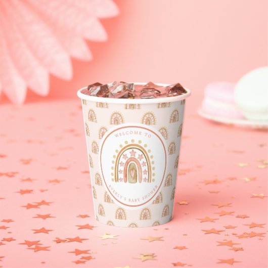 Boho Rainbow Waterverf Baby shower Papieren Bekers (Insitu)