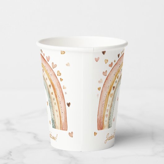 Boho Rainbow Waterverf Baby shower Papieren Bekers (Rechts)