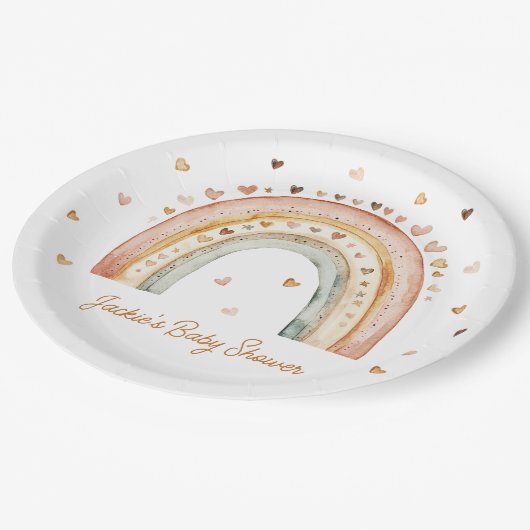 Boho Rainbow Waterverf Baby shower Papieren Bordje (Gekanteld)