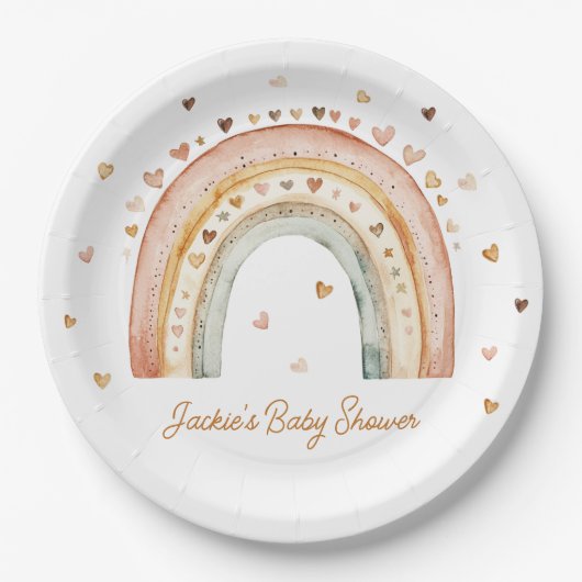 Boho Rainbow Waterverf Baby shower Papieren Bordje (Voorkant)