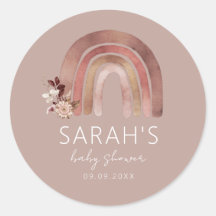 Boho Rainbow Waterverf Baby shower Ronde Stickers