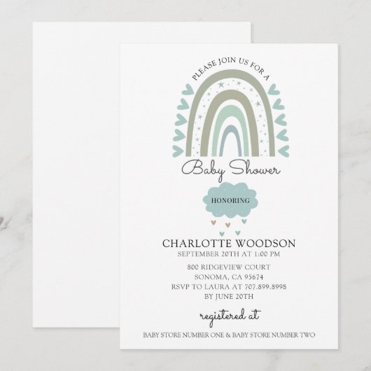 Boho Rainbow Waterverf Blue Baby Boy Shower Kaart (Voorkant / Achterkant)