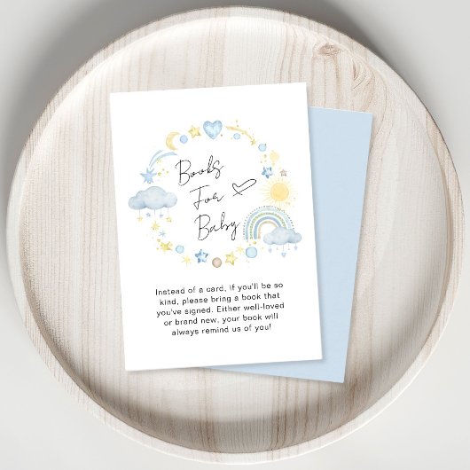 Boho Rainbow Waterverf Blue Books for Baby shower Informatiekaartje