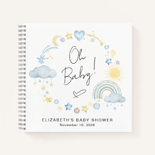 Boho Rainbow Waterverf Boy Baby shower Gastenboek Notitieboek (Voorkant)