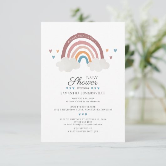 Boho Rainbow Waterverf Chic Baby shower Kaart (Staand voorkant)