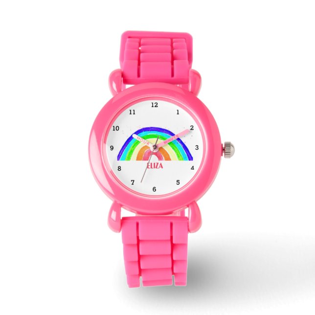 Boho Rainbow Waterverf Cute Girls Pink Kinder Watc Horloge (Voorkant)