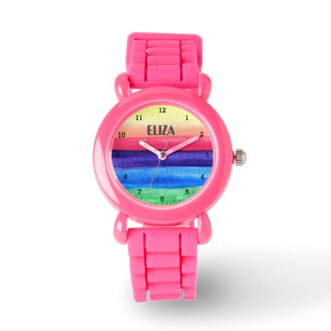 Boho Rainbow Waterverf Cute Girls Pink Kinder Watc Horloge (Voorkant)
