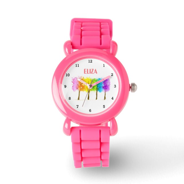 Boho Rainbow Waterverf Cute Girls Pink Kinder Watc Horloge (Voorkant)