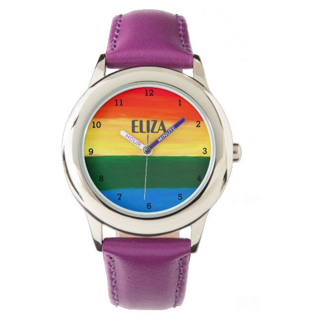 Boho Rainbow Waterverf Cute Girls Pink Kinder Watc Horloge (Voorkant)