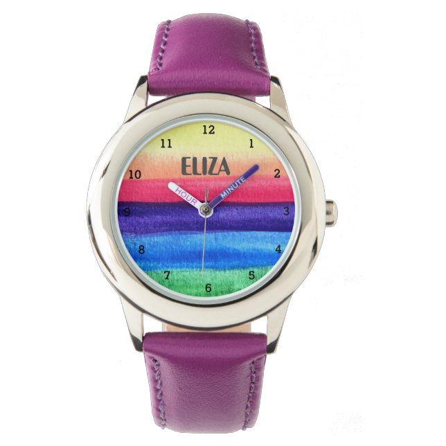 Boho Rainbow Waterverf Cute Girls Pink Kinder Watc Horloge (Voorkant)