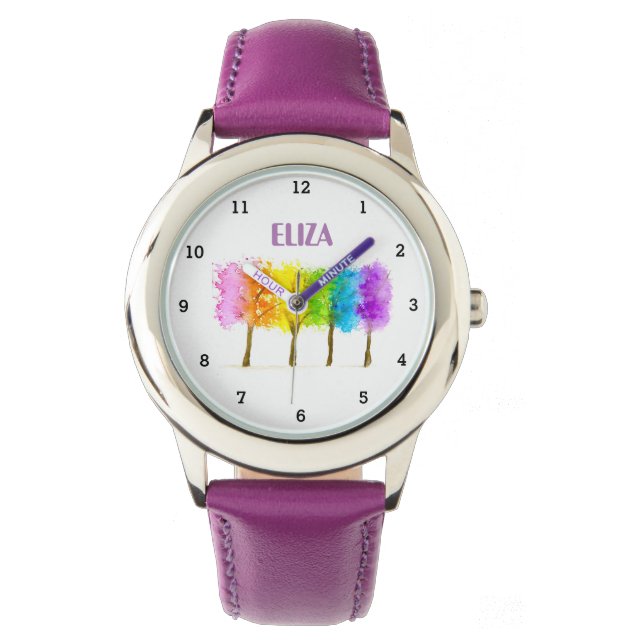 Boho Rainbow Waterverf Cute Girls Pink Kinder Watc Horloge (Voorkant)
