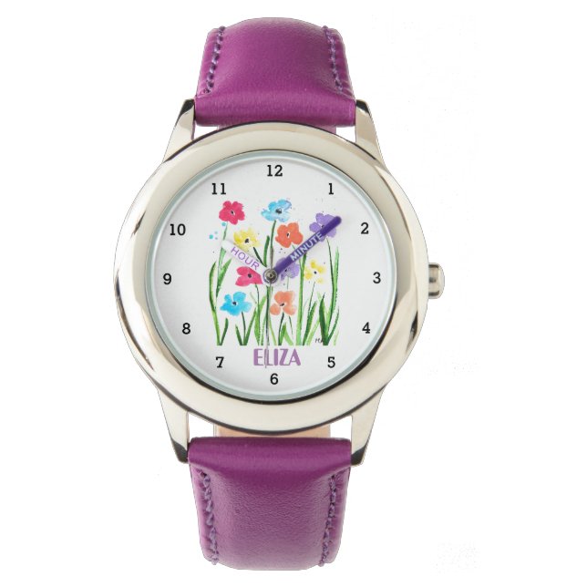 Boho Rainbow Waterverf Cute Girls Pink Pastel Horloge (Voorkant)