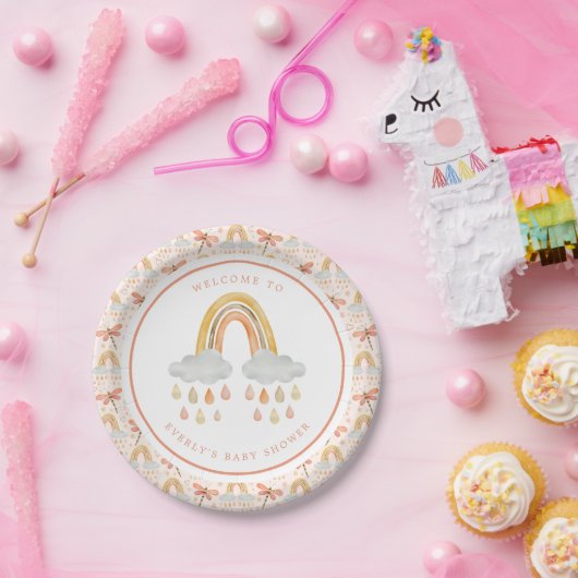 Boho Rainbow Waterverf Dragonfly Baby shower Papieren Bordje (Feest)