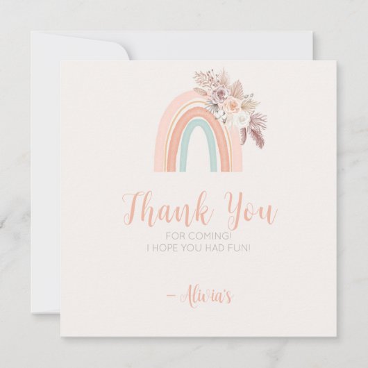 Boho Rainbow Waterverf Eerste Verjaardag Dank u Bedankkaart (Voorkant)