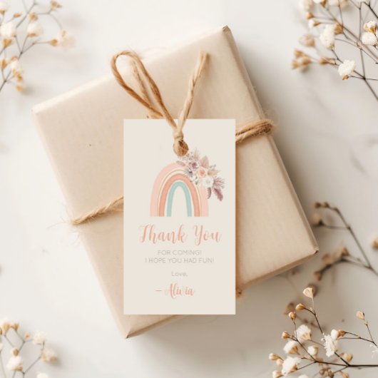 Boho Rainbow Waterverf Eerste Verjaardag Dank u Cadeaulabel