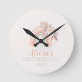 Boho Rainbow Waterverf Eerste Verjaardagsmuurklok Ronde Klok (Voorkant)