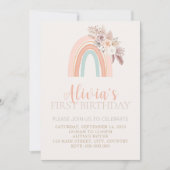 Boho Rainbow Waterverf Eerste Verjaardagsuitnodigi Kaart (Voorkant)