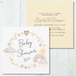 Boho Rainbow Waterverf Geel Baby shower Kaart