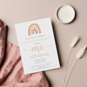 Boho Rainbow Waterverf Girl First Birthday Kaart