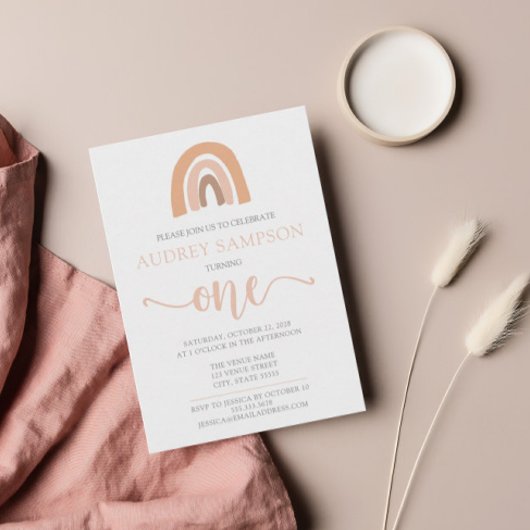 Boho Rainbow Waterverf Girl First Birthday Kaart