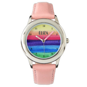 Boho Rainbow Waterverf Leuke Meisjes Roze Kinder n Horloge