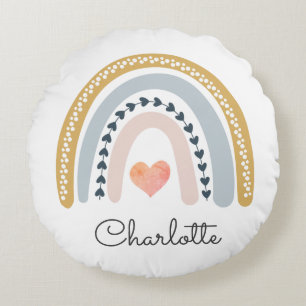 Boho Rainbow Waterverf Nursery Rond Kussen