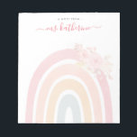 Boho Rainbow Waterverf Roze Floral Teacher's Notitieblok<br><div class="desc">Cute Boho Rainbow met Waterverf Pink Florals koffie mok perfect als geschenk voor docenten.</div>