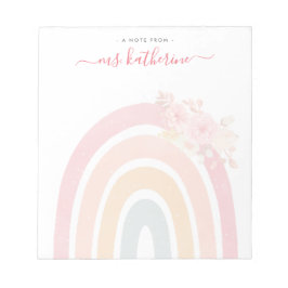 Boho Rainbow Waterverf Roze Floral Teacher's Notitieblok