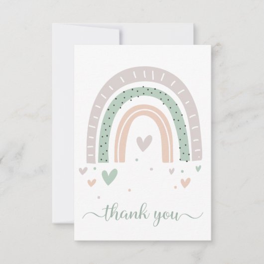 Boho Rainbow Waterverf Sage Green Bedankkaart (Voorkant)