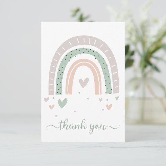 Boho Rainbow Waterverf Sage Green Bedankkaart (Staand voorkant)