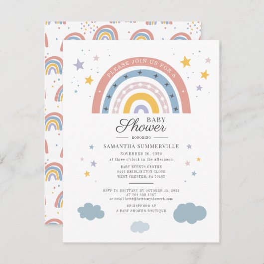 Boho Rainbow Waterverf Script Baby shower (Voorkant / Achterkant)