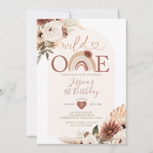 Boho Rainbow Wild One Birthday Pampas Grass Kaart (Voorkant)