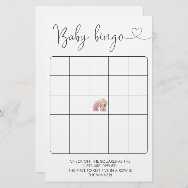Boho Rainbow Wishes voor Baby Bingo spel (Voorkant / Achterkant)