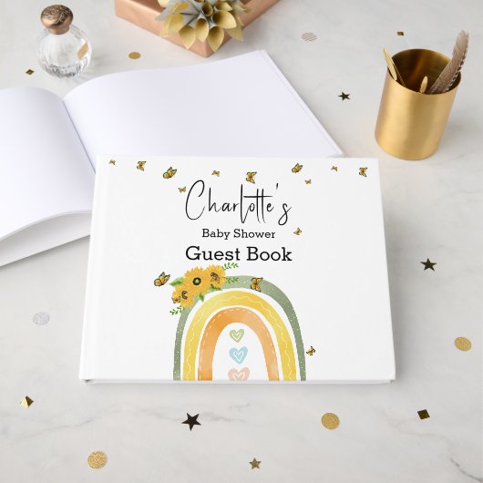 Boho Rainbow With Sunflowers Baby Shower Gastenboek (Voorkant open)