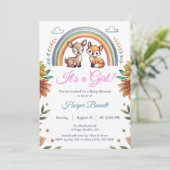 Boho Rainbow Woodland Animals Girl Baby Shower Kaart (Staand voorkant)