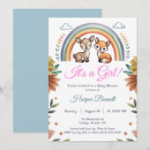 Boho Rainbow Woodland Animals Girl Baby Shower Kaart (Voorkant / Achterkant)