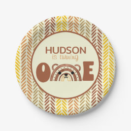 Boho Rainbow Woodland Beer eerste verjaardag Papieren Bordje