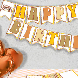 Boho Rainbow Woodland Beer Retro Happy Birthday Vlaggetjes