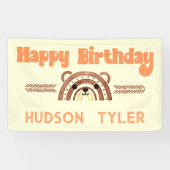 Boho Rainbow Woodland Beer Verjaardagsfeestje Welk Spandoek (Horizontaal)