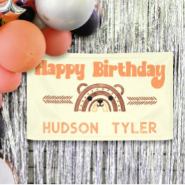 Boho Rainbow Woodland Beer Verjaardagsfeestje Welk Spandoek