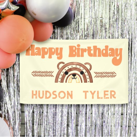 Boho Rainbow Woodland Beer Verjaardagsfeestje Welk Spandoek