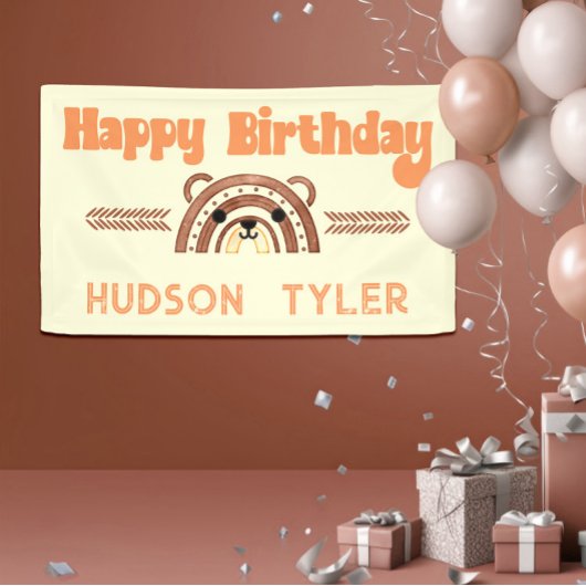 Boho Rainbow Woodland Beer Verjaardagsfeestje Welk Spandoek