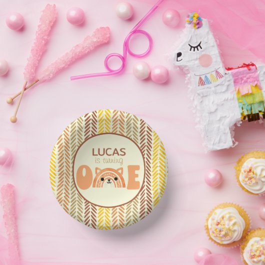 Boho Rainbow Woodland Fox First Birthday Papieren Kommen (Feest)