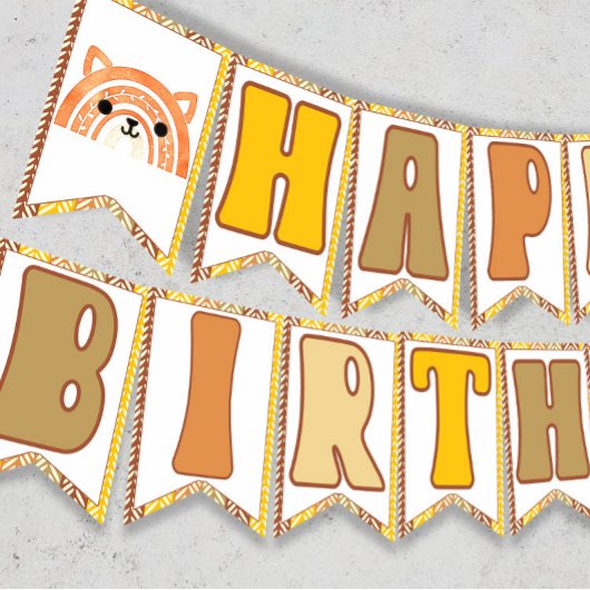 Boho Rainbow Woodland Fox Retro Gelukkige Verjaard Vlaggetjes