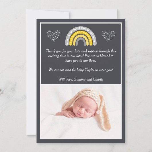 Boho Rainbow Yellow en Gray Birth Announement Aankondiging (Achterkant)