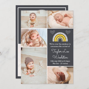Boho Rainbow Yellow en Gray Birth Announement Aankondiging
