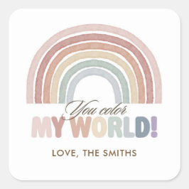 Boho Rainbow You Color My World Valentine Vierkante Sticker